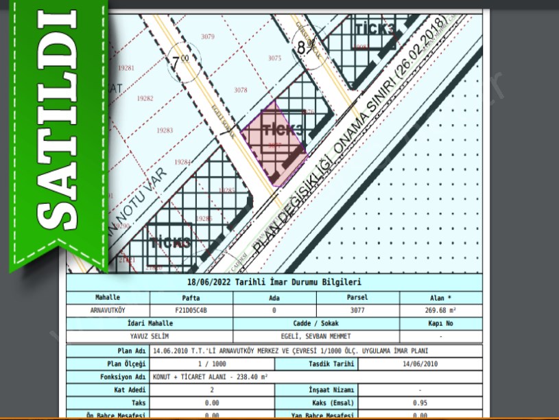 Arnavutköy Yavuz Selim Mah. Satılık Arsa , 525 M2 Ticari İmarlı