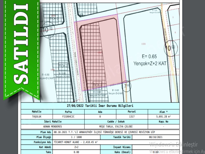Arnavutköy Taşolukta Satılık Arsa , 173 m2 Cadde Cephe Ticari İmarlı
