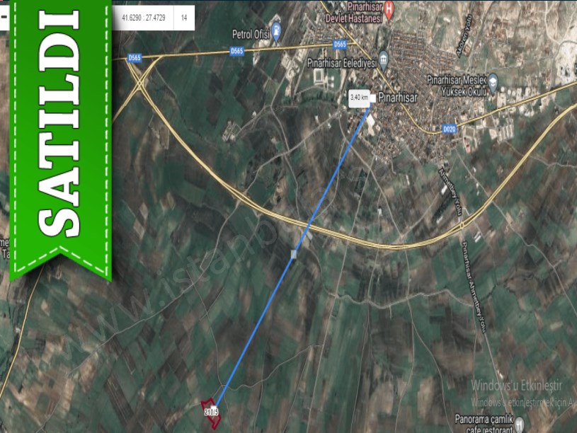 Kırklareli Pınarhisar Dere Mah Satılık Arsa , 1,292 Çaplı Muvafakatnameli 