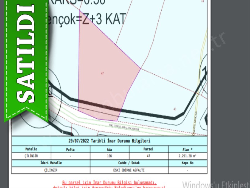 Arnavutköy Çilingirde Satılık Arsa , 67 M2 Caddeye Cephe 