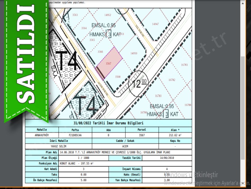Arnavutköy Yavuzselim Mah Satılık Arsa , 212 m2  İmarlı Caddeye Yakın 
