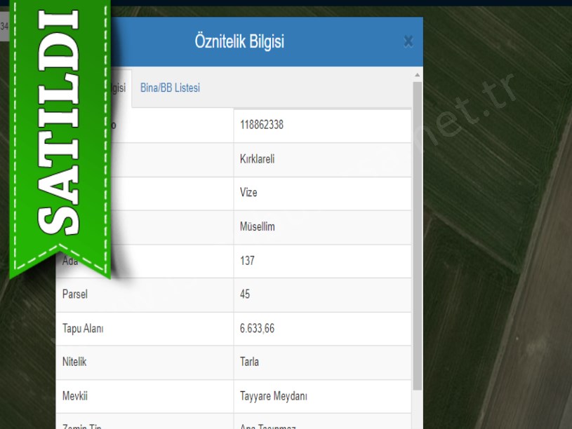 Kırklareli Vize Müsellimde Satılık Tarla , 6,633 m2 Tek Tapu