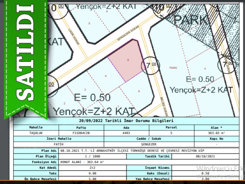 Arnavutköy Taşolukta Satılık Arsa , 363 M2 Çevrili Köşe Başı Müstakil