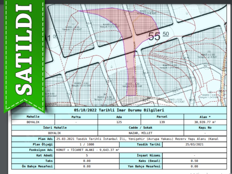 Arnavutköy Boyalıkta Satılık Arsa , 558 M2 Cadde Cephe 