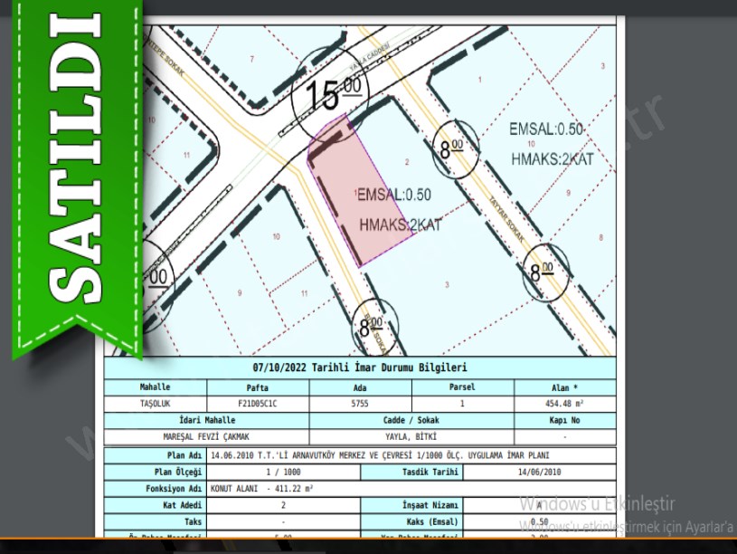 Arnavutköy Taşolukta Satılık Arsa , 454 M2 Cadde Cephe Köşe Başı