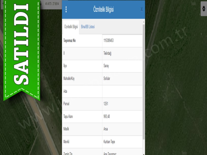 Tekirdağ Saray Sofularda Satılık Arsa , 993 m2 Yolu Var Merkezde