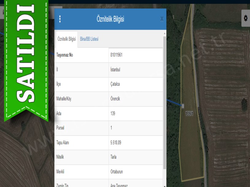 Çatalca Örencikte Satılık Tarla , 5,518 m2 Müstakil Yola Cephe