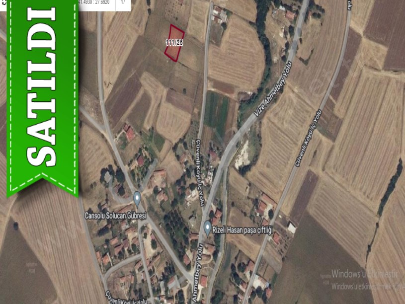 Kırklareli Vize Çüvenli Köyünde Satılık Tarla ,1,400 m2 Müstakil Evlerin Yakını