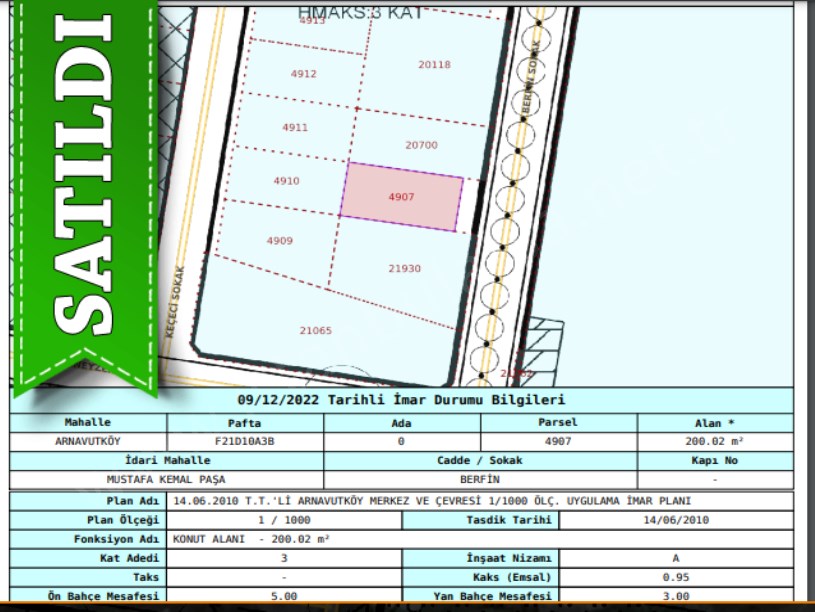 Arnavutköy Mustafa Kemalpaşa Mah Satılık Arsa , 200 M2 Müstakil İmarlı Caddeye Yakın
