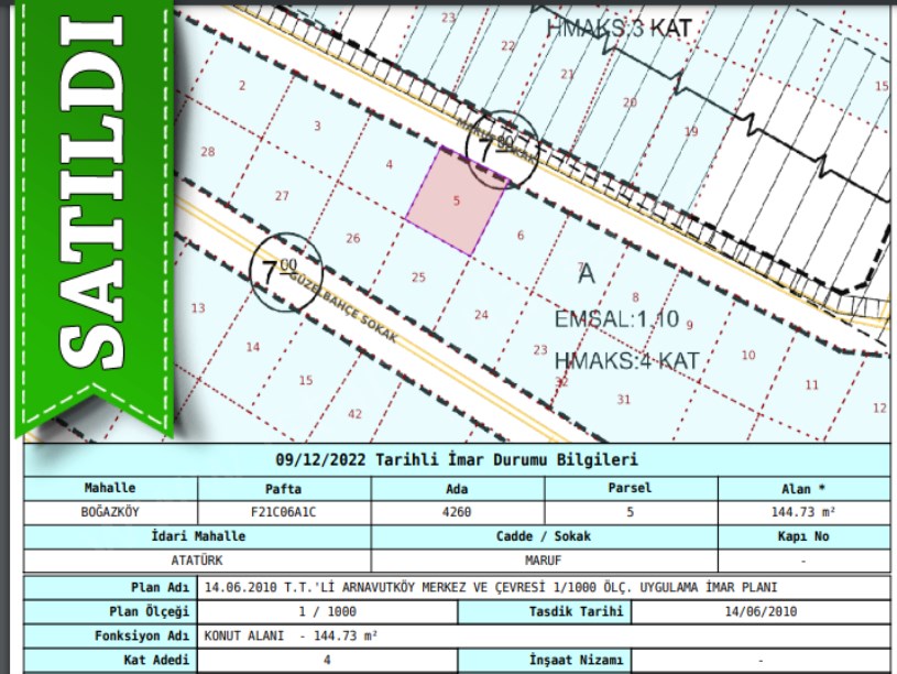 Arnavutköy Boğazköyde Satılık Arsa ,145 M2 Müstakil 4 Kat İmarlı
