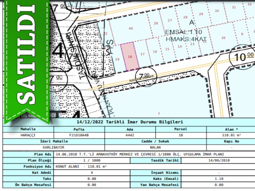 Arnavutköy Haraççıda Satılık Arsa , 110 m2 4 kat İmarlı Merkezde