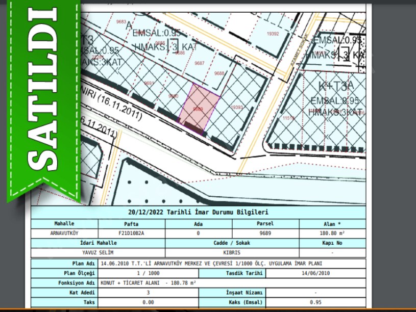 Arnavutköy Çardaktepede Satılık Arsa , 181 M2 Kıbrıs Caddesine Cephe 