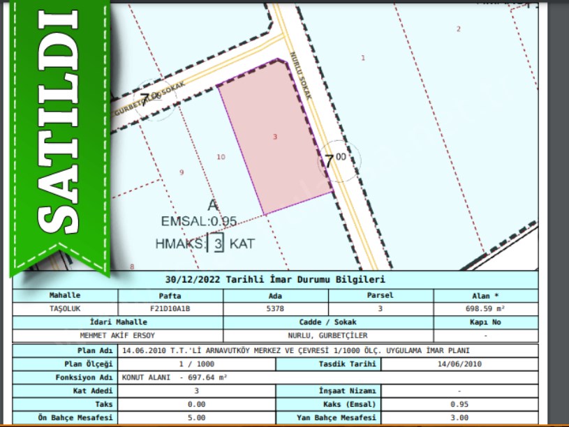 Arnavutköy Taşolukta Satılık Arsa , 700 M2 Müstakil 3 Kat İmarlı Caddeye Yakın