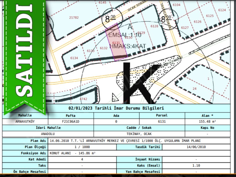 Arnavutköy İslambeyde Satılık Arsa , 156 M2 Müstakil Cadde Cephe