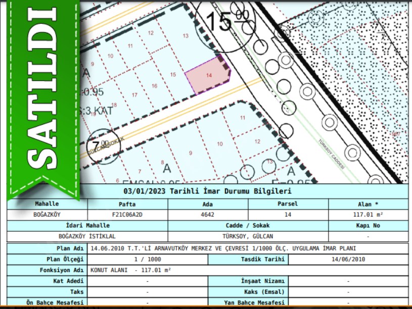 Arnavutköy Boğazköyde Satılık Arsa , 252 M2 Cadde Cephe KöşeBaşı İmarlı