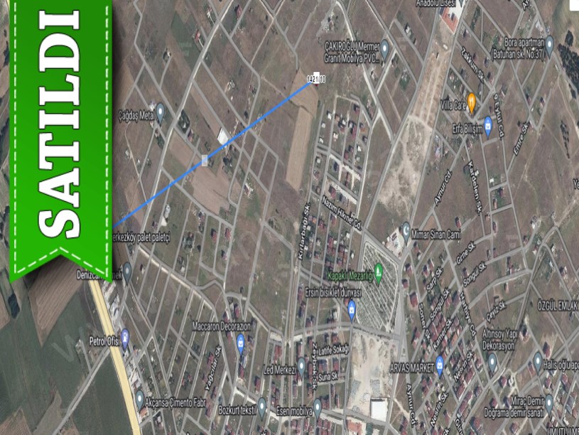 Tekirdağ  Kapaklıda Satılık Arsa , 349 M2 Cadde Cephe Müstakil