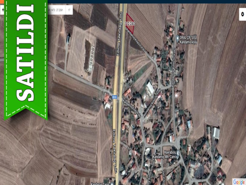 Tekirdağ Hayrabolu Kandamış Satılık Arsa , 1,295 m2 Köşe Başı Cadde Cephe