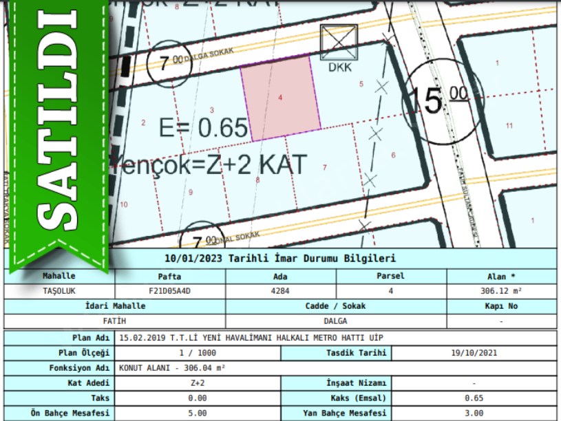 Arnavutköy Taşolukta Satılık Arsa ,  720 M2 Cadde Cephe Müstakil 