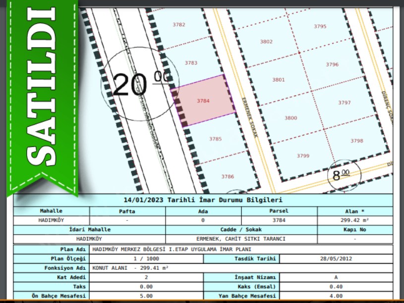 Arnavutköy Hadımköyde Satılık Arsa , 301 m2 Cadde Cephe Müstakil 