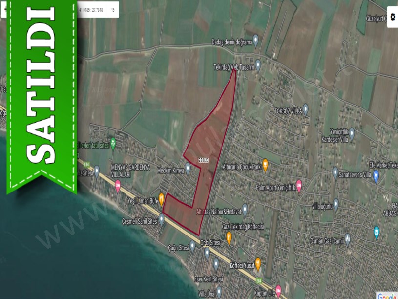 Tekirdağ Marmaraereğli Çeşmeli Mah Satılık Arsa , 400 M2 Otobana Cephe