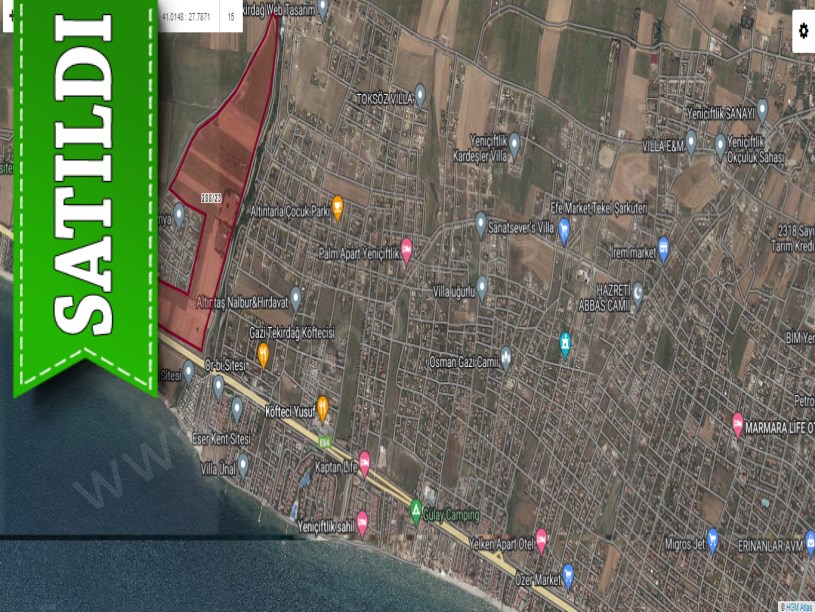 Tekirdağ Marmaraereğli Çeşmeli Mah Satılık Arsa , 400 M2 Otobana Cephe