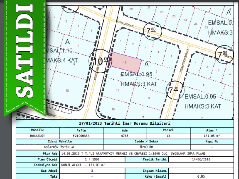 Arnavutköy Boğazköyde Satılık Arsa ,171 M2 3Kat İmarlı Merkezde 