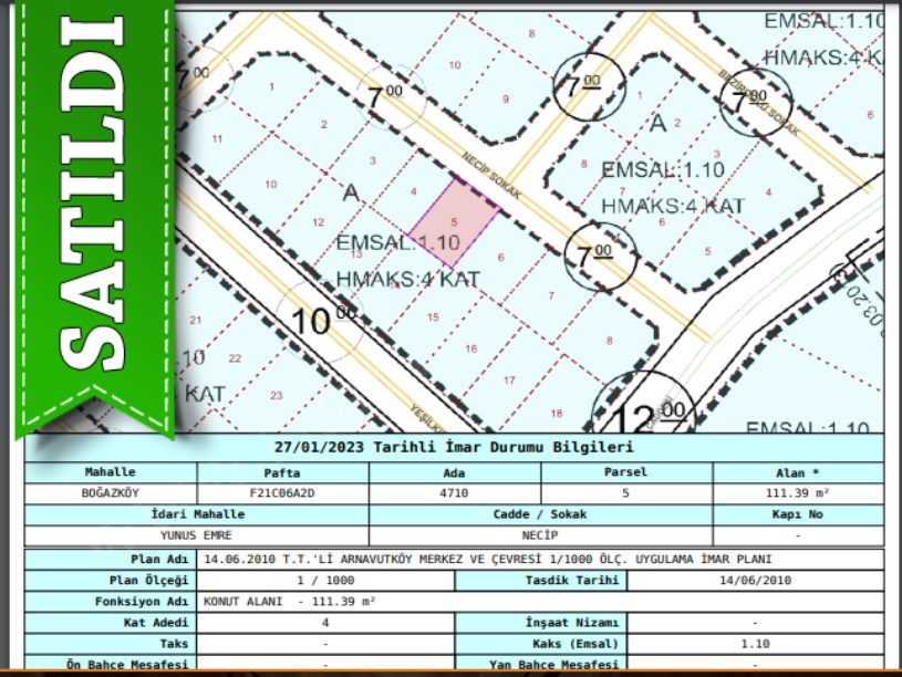 Arnavutköy Boğazköyde Satılık Arsa ,112 M2 Müstakil 4 kat İmarlı