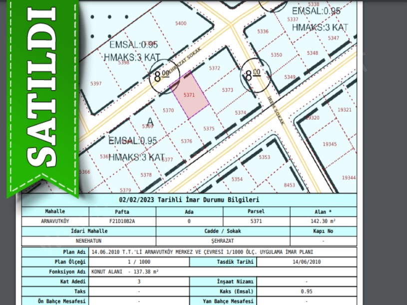  Arnavutköy NeneHatun Mah. Satılık Arsa , 142 M2 Müstakil İmarlı