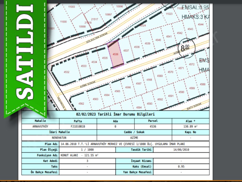  Arnavutköy NeneHatun Mah. Satılık Arsa , 131 M2 Müstakil 3 Kat İmarlı