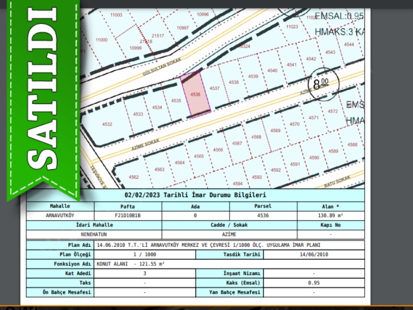  Arnavutköy NeneHatun Mah. Satılık Arsa , 131 M2 Müstakil 3 Kat İmarlı