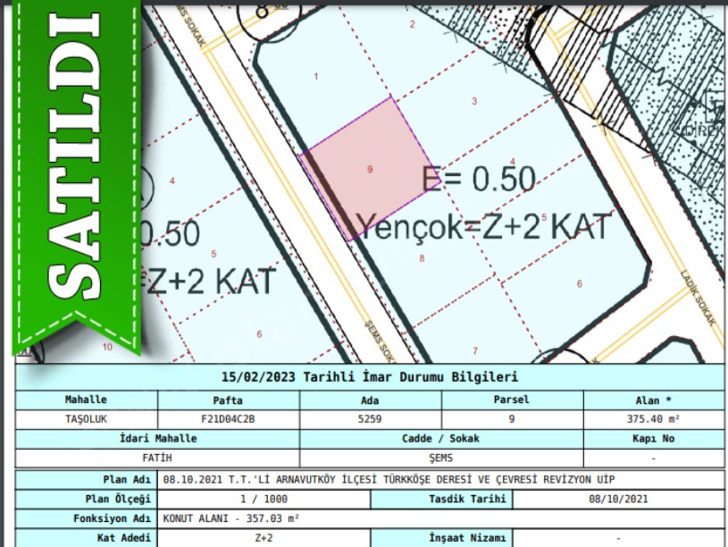 Arnavutköy Taşolukta Satılık Arsa , 375 m2 2 Kat Konut imarlı Müstakil