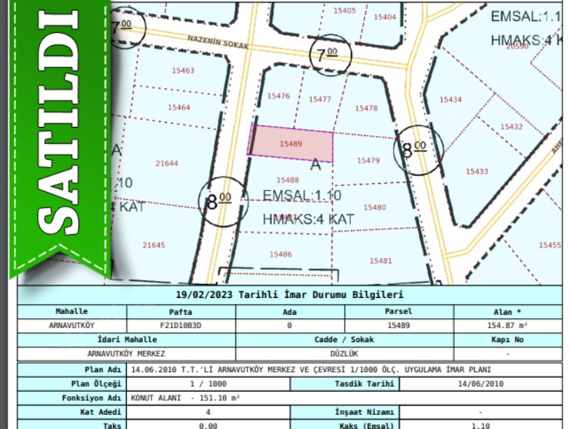  Arnavutköy Merkezde Satılık Arsa , 155 m2 4Kat İmarlı Müstakil