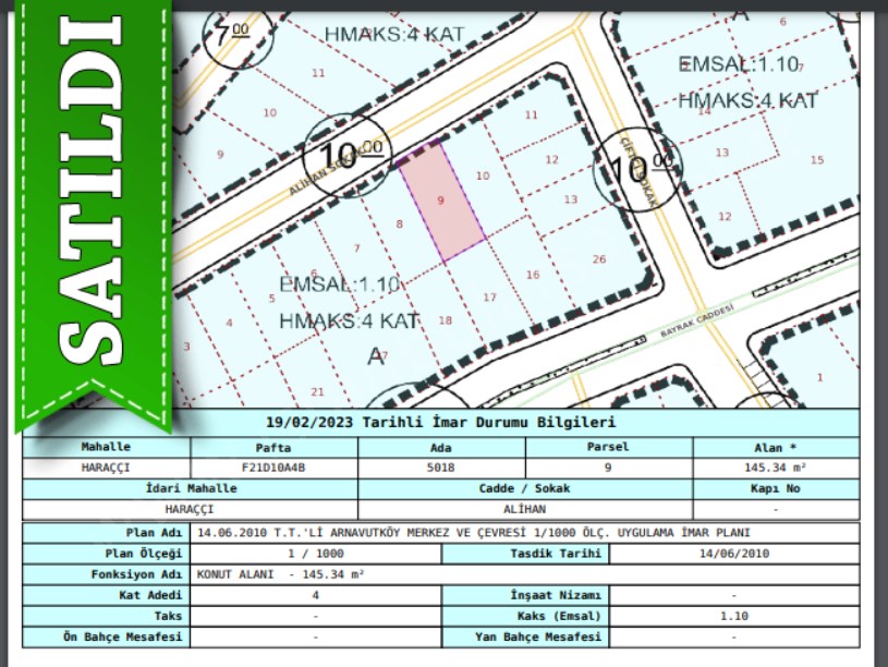 Arnavutköy Haraççıda Satılık Arsa , 145 m2 Müstakil 4 kat İmarlı 