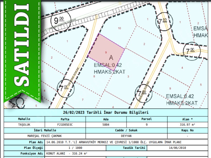 Arnavutköy Taşolukta Satılık Arsa , 317 m2 Merkezde Müstakil İmarlı