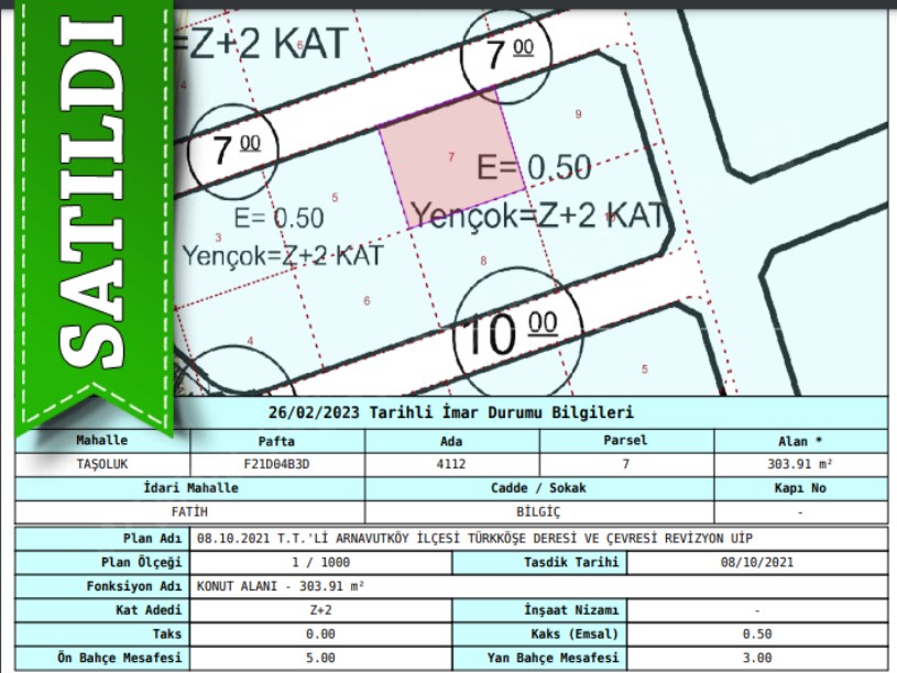 Arnavutköy Taşolukta Satılık Arsa , 304 M2 Merkezde Müstakil