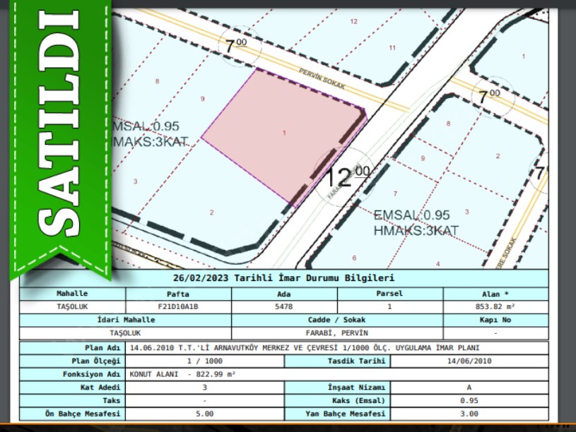 Arnavutköy Taşolukta Satılık Arsa , 854 M2 Cadde Cephe Müstakil İmarlı