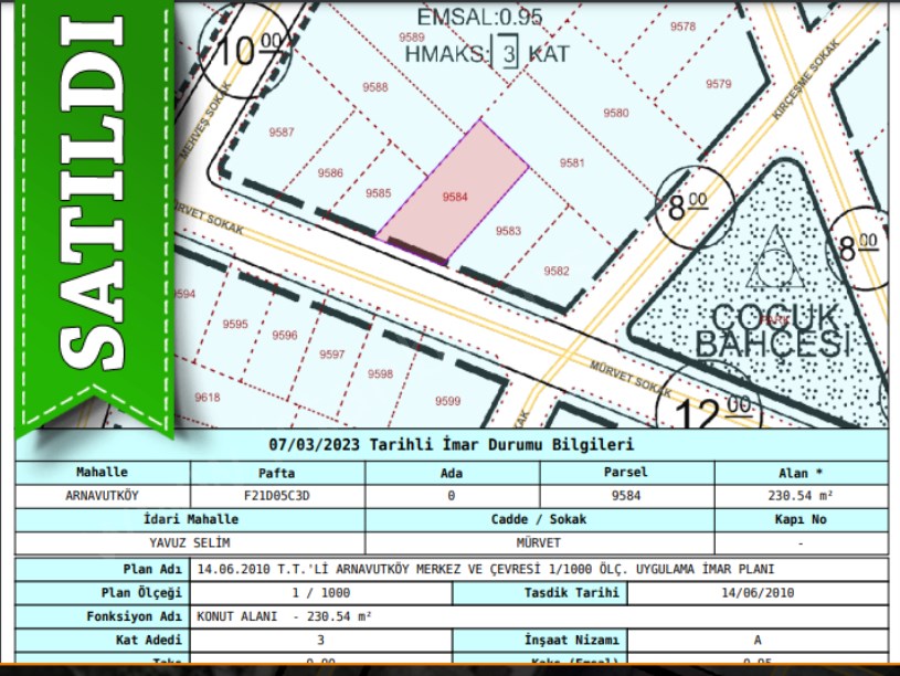 Arnavutköy Yavuzselim Mah Satılık Arsa , 230 m2 Müstakil İmarlı
