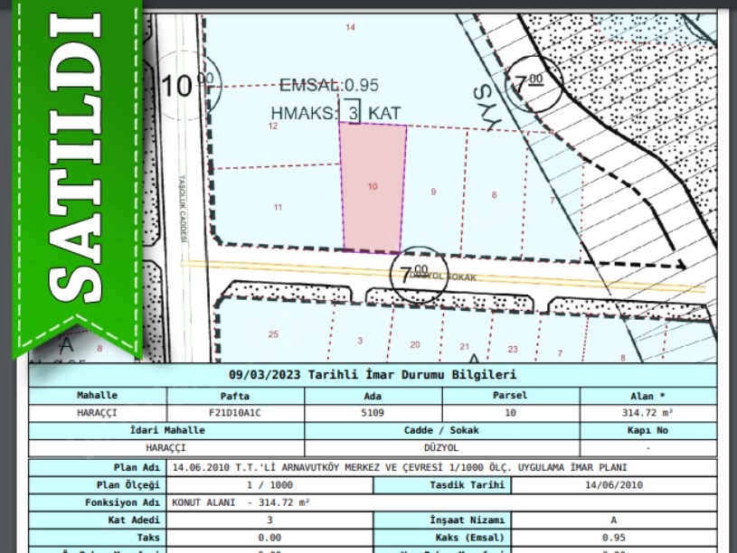 Arnavutköy Haraççıda Satılık Arsa ,  315 M2 Müstakil 3 Kat İmarlı