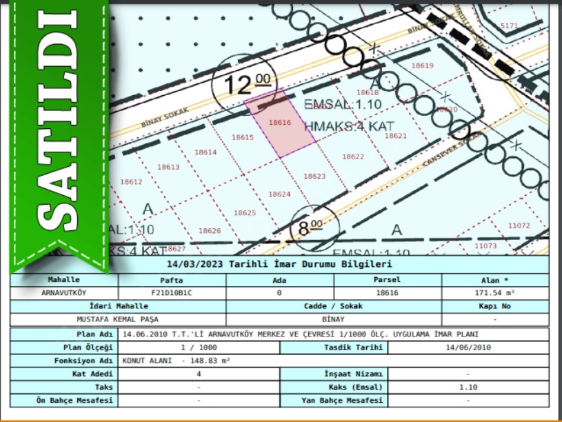 Arnavutköy Mustafa Kemalpaşa Mah Satılık Arsa , 172 m2 Müstakil 4 Kat İmarlı