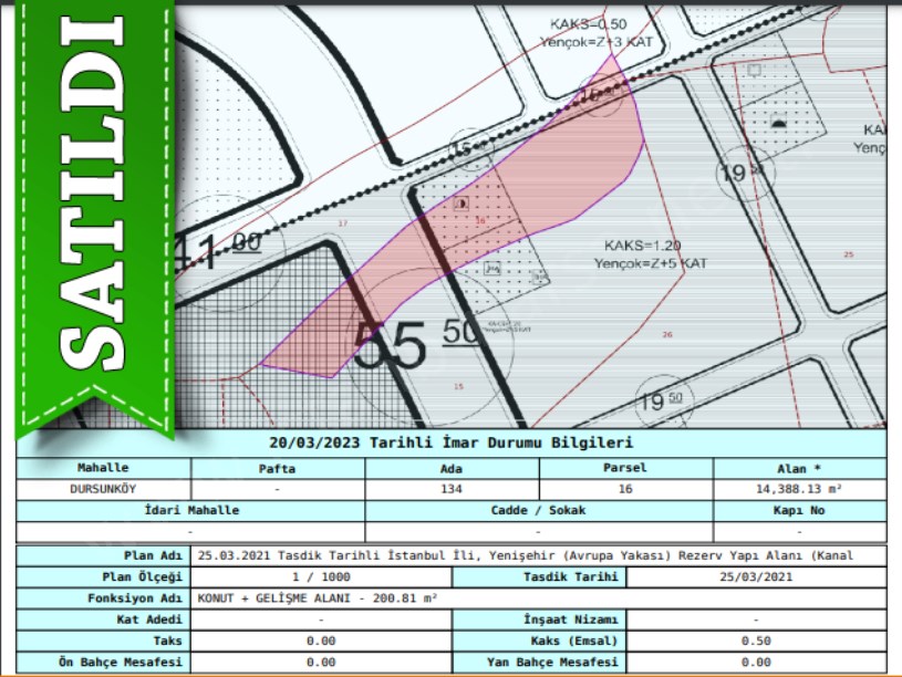 Arnavutköy Dursunköyde Satılık Arsa , 2,614 m2  Hisseli Merkeze Yakın 