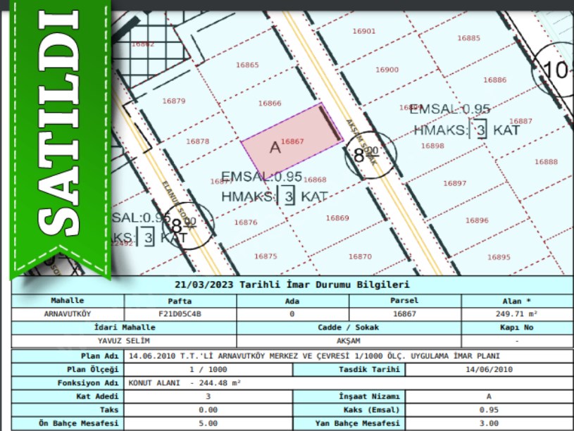 Arnavutköy Yavuzselim Mah Satılık Arsa , 250 M2 Müstakil 3 Kat İmarlı