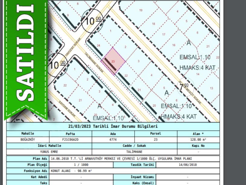 Arnavutköy Boğazköyde Satılık Arsa , 128 M2 Merkezde 4 Kat İmarlı