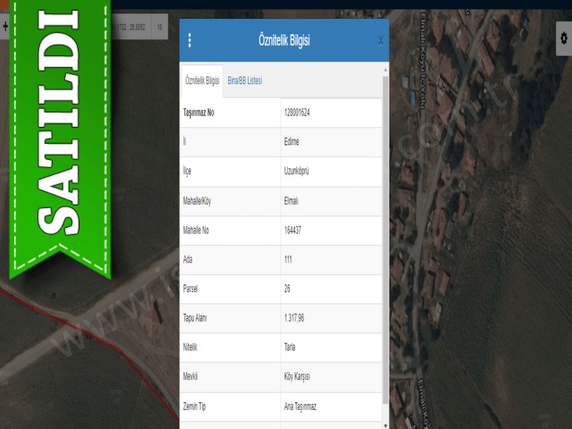 Edirne Uzunköprü Elmalı Köyünde Satılık Tarla , 1,317 m2 Köy Yoluna Cephe Evlerin Yakını 