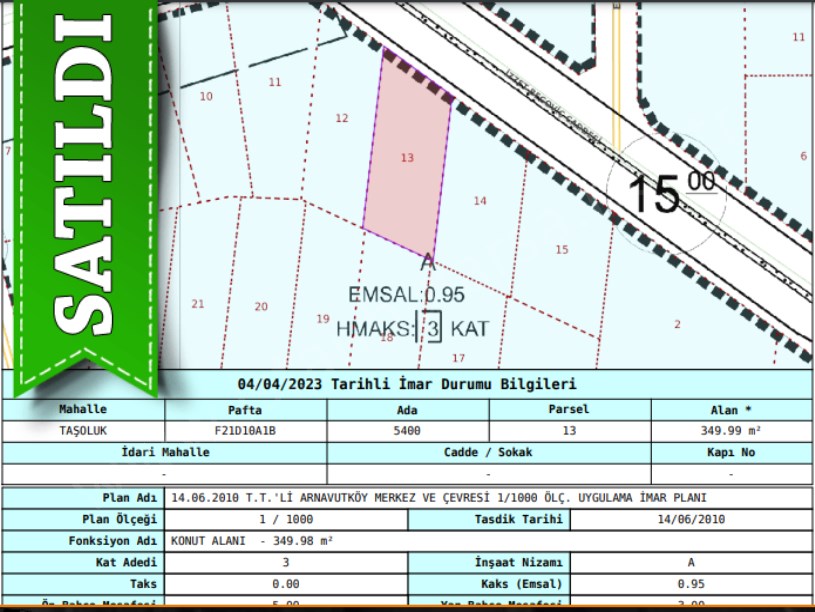 Arnavutköy Taşolukta Satılık Arsa , 350 M2 Cadde Cephe Müstakil İmarlı