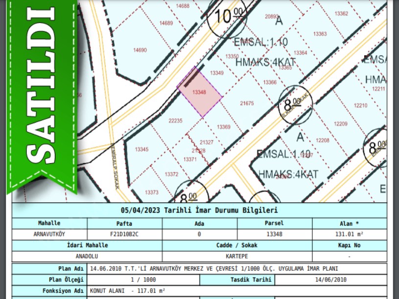 Arnavutköy Anadolu Mah, Satılık Arsa , 131 m2 4 Kat İmarlı 