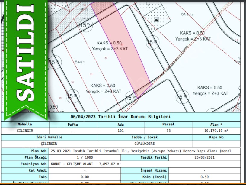 Arnavutköy Çilingirde Satılık Arsa , 250 m2 Cadde Cephe Çaplı