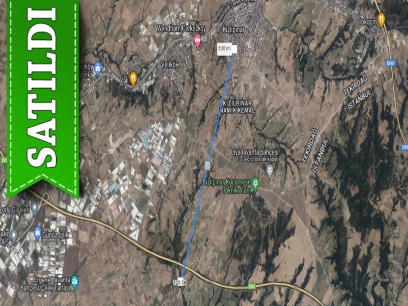 Tekirdağ Çerkezköy Kızılpınar Mah, Satılık Tarla , 7 Dönüm Müstakil Yolu Var