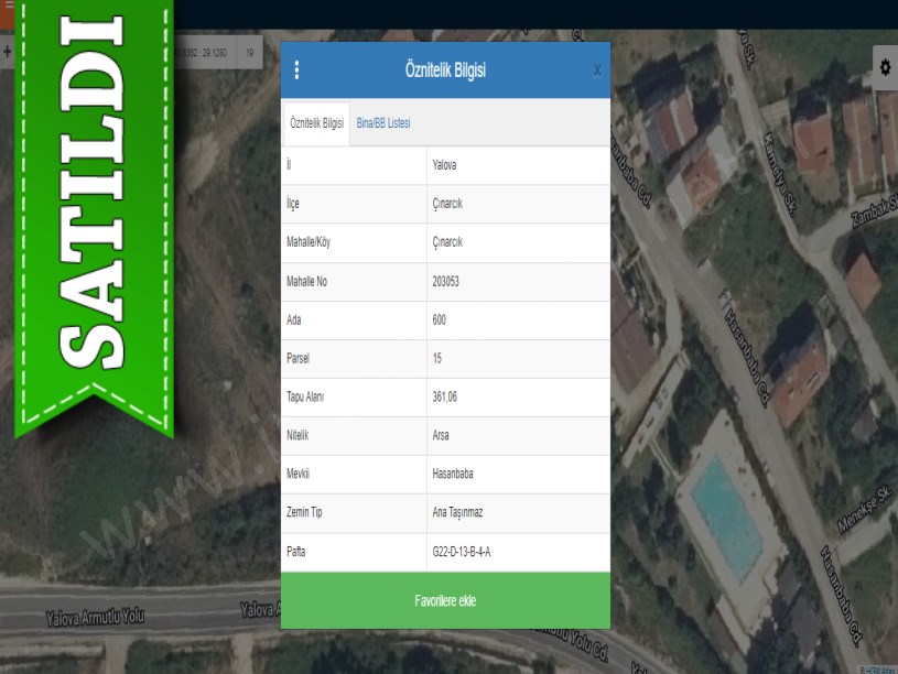 Yalova Çınarcıkta Satılık Arsa , 361 m2 Müstakil Merkezde 