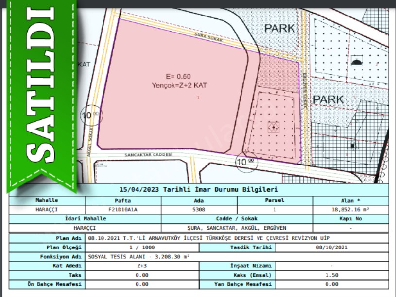 Arnavutköy Haraççıda Satılık Arsa , 233 m2 Hisseli Etrafı Çevrili 