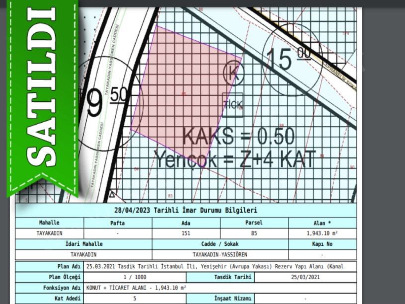 Arnavutköy Tayakadında Satılık Arsa , 590 M2 Merkezde Ticari + Konut İmarlı